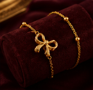 Elegant Gold Bow Jewelry Set for Women | Necklace, Earrings & Bracelet Gift Set
